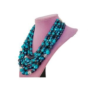 VTG Unsigned Schiaparelli Glass Bead 6 Strand Necklace MCM Glam Artsy 50s Gala